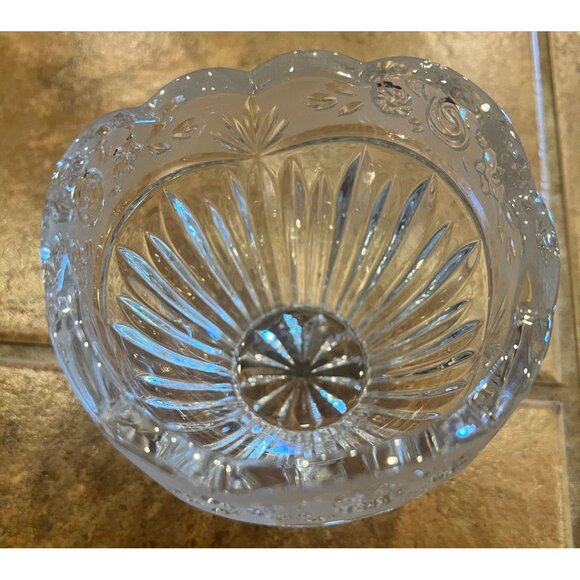 Vintage Oneida Southern Garden Crystal Bowl Frosted Rose Border - Picture 4 of 6